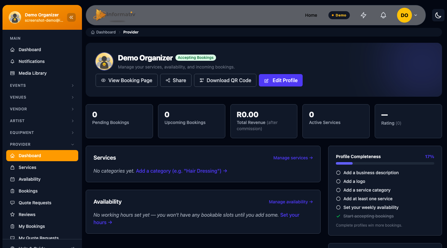 The Provider dashboard in Informativ